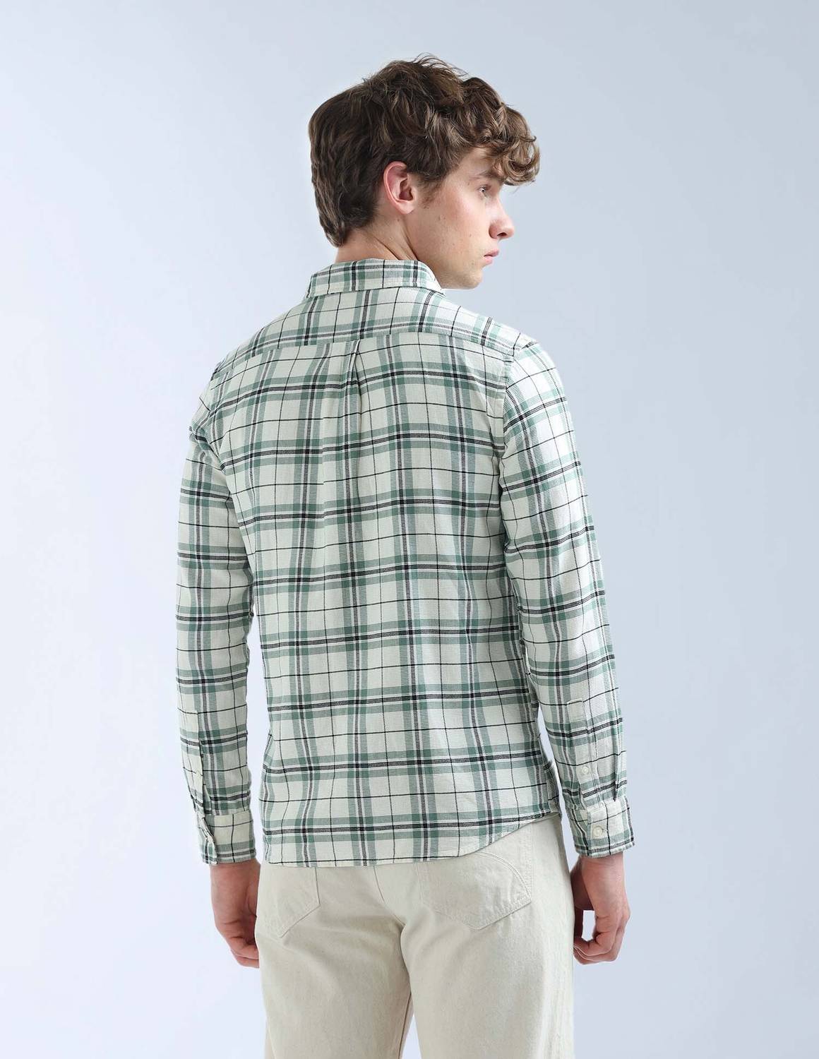 FLYING MACHINE Men Checkered Casual Green, White Shirt - Image 5