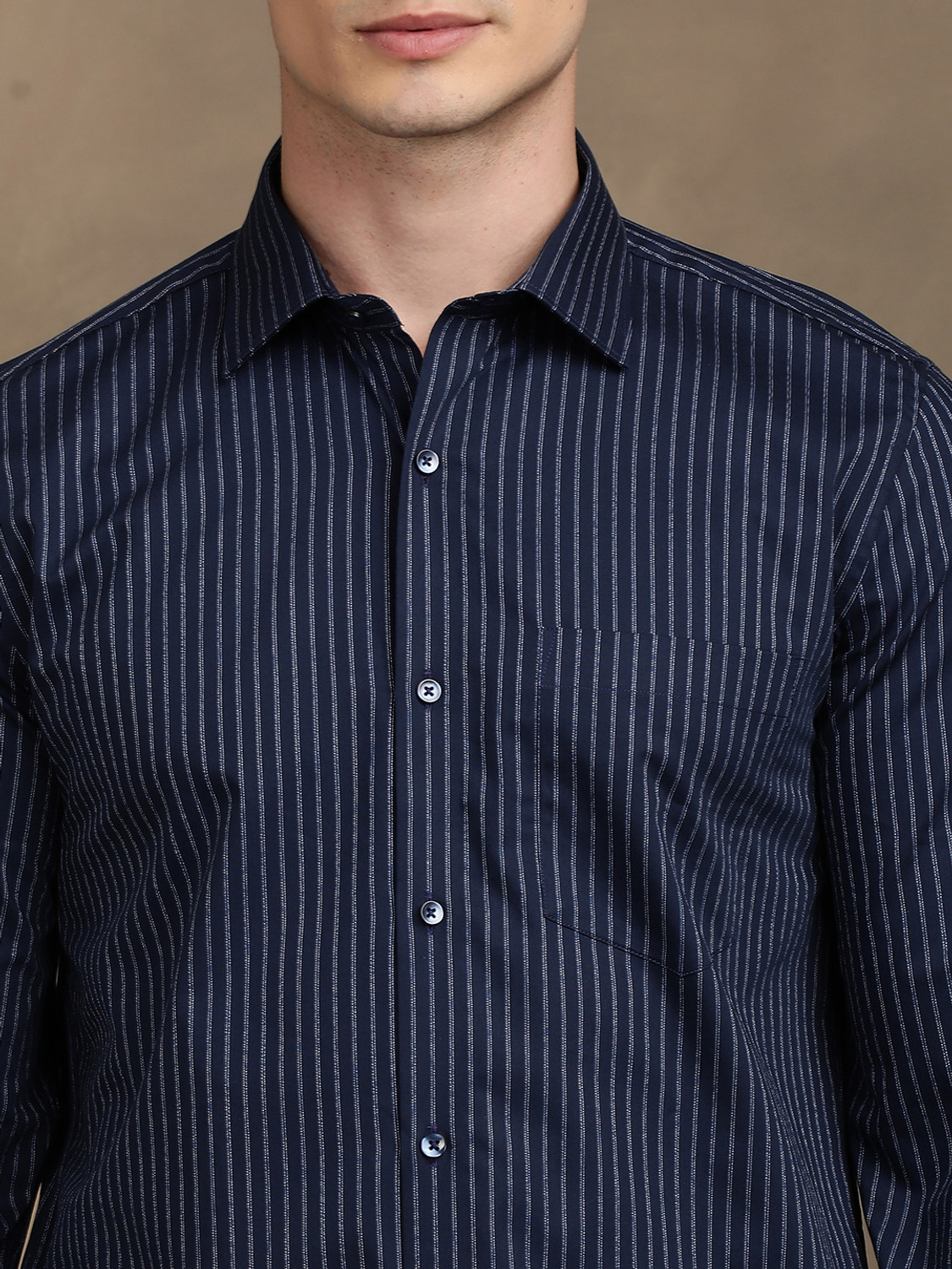 Image of TURTLE Men Striped Formal Blue Shirt