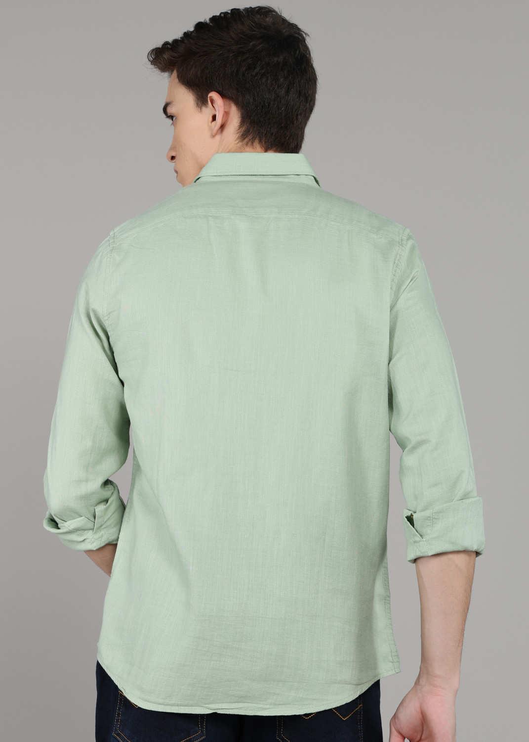 Image of WROGN Men Solid Casual Green Shirt
