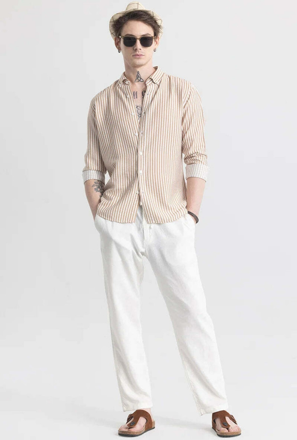 Image of METRONAUT Men Striped Casual Brown Shirt
