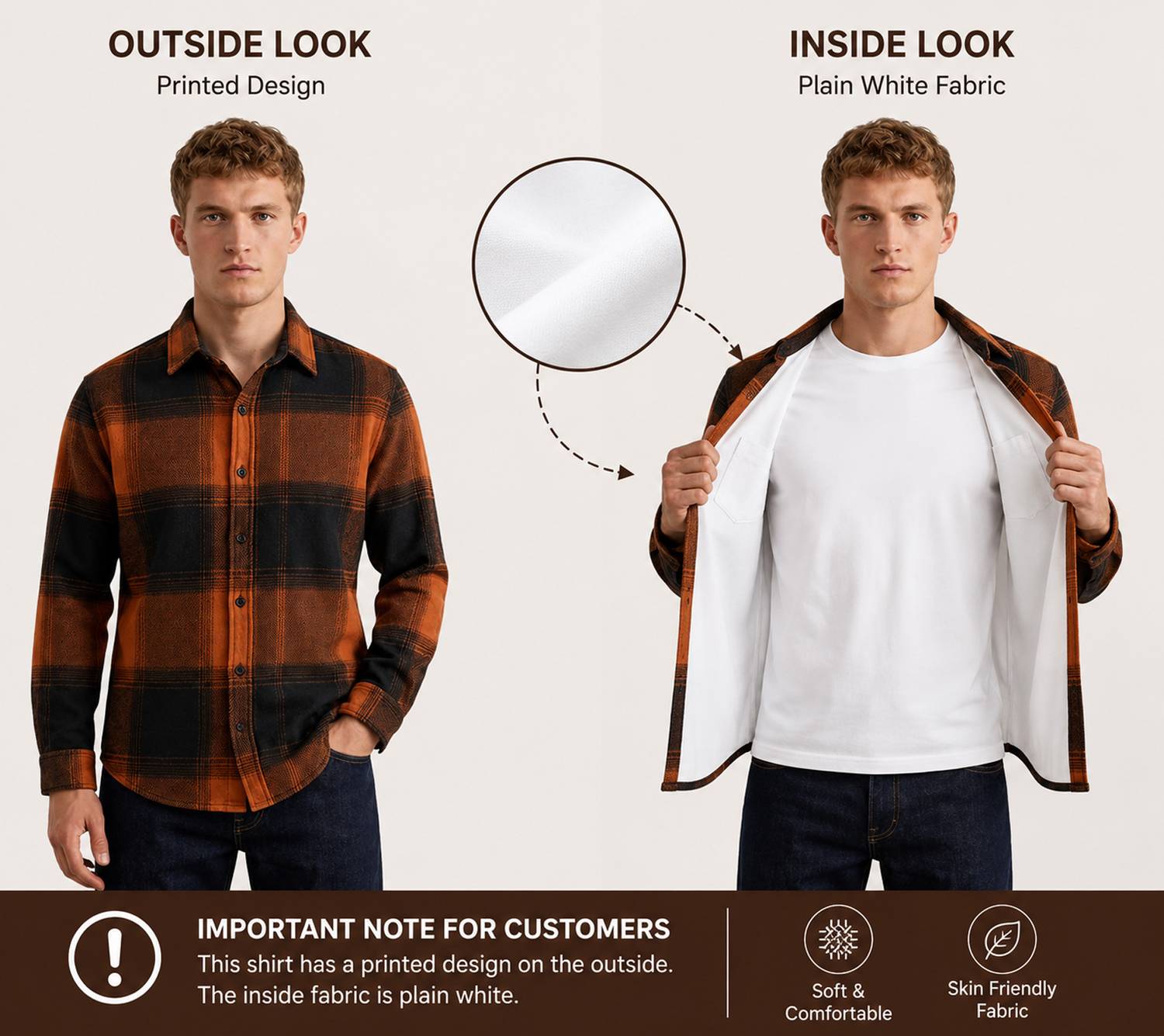 DIMMY Men Checkered Casual Orange Shirt - Image 3