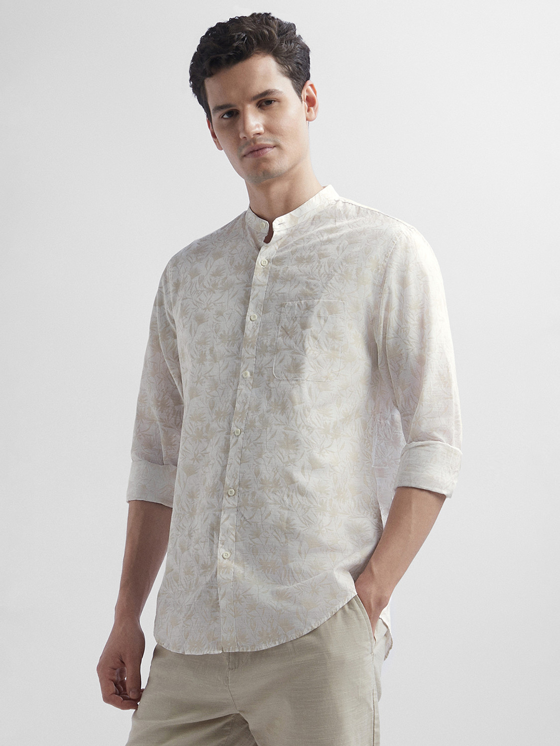 Image of PETER ENGLAND Men Printed Casual White Shirt