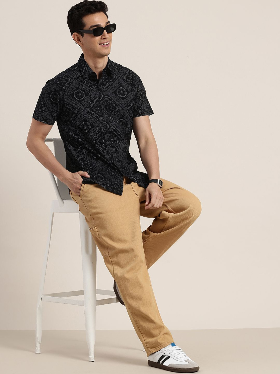 Image of HERE&NOW Men Printed Casual Black Shirt