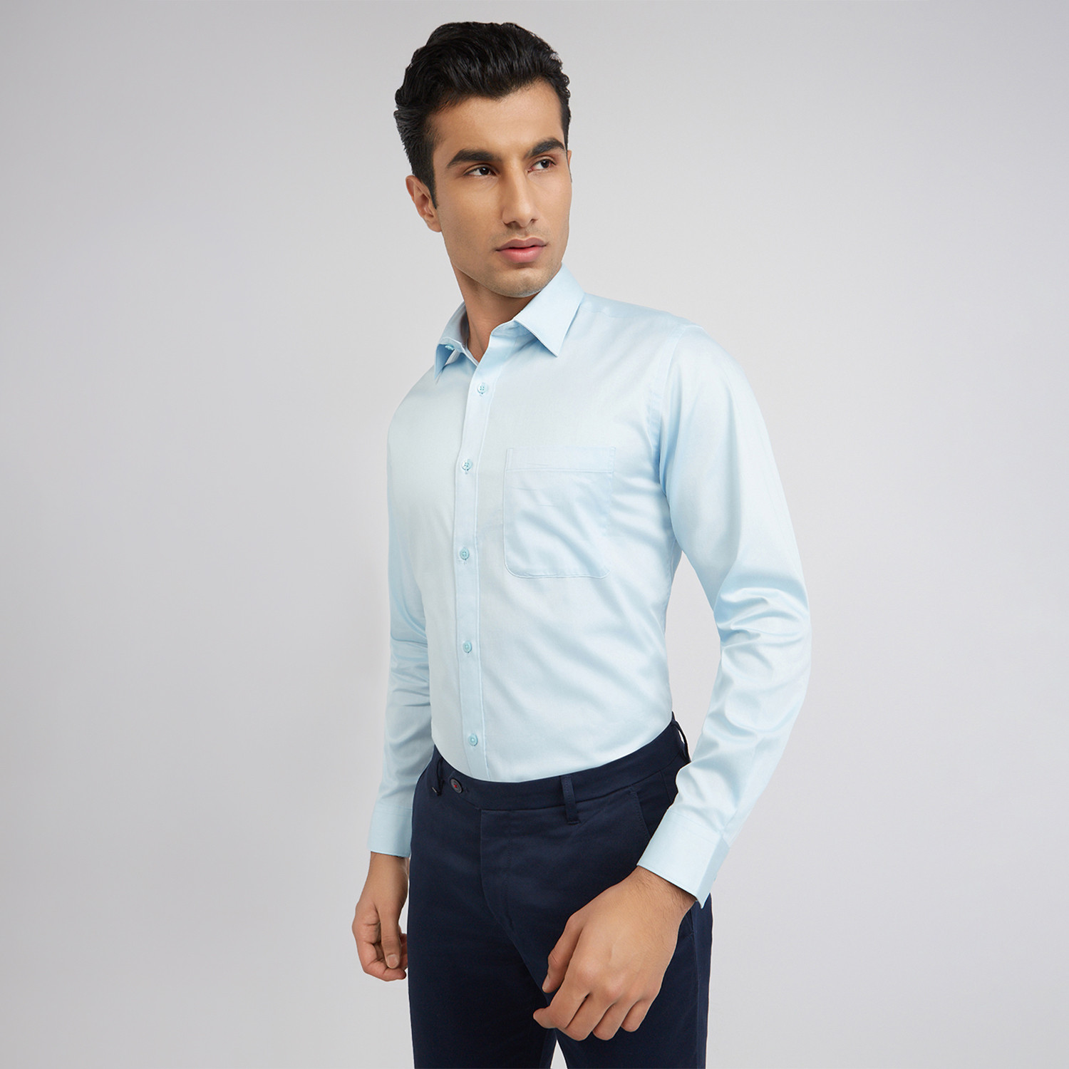 Image of Raymond Men Solid Formal Blue Shirt
