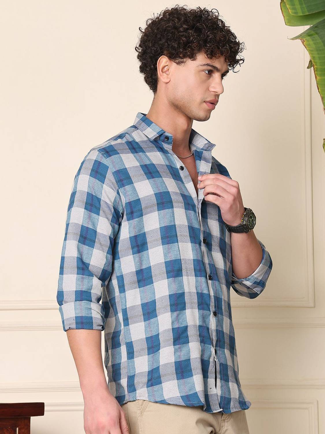 METRONAUT Men Blue Checkered Casual Shirt - Image 5