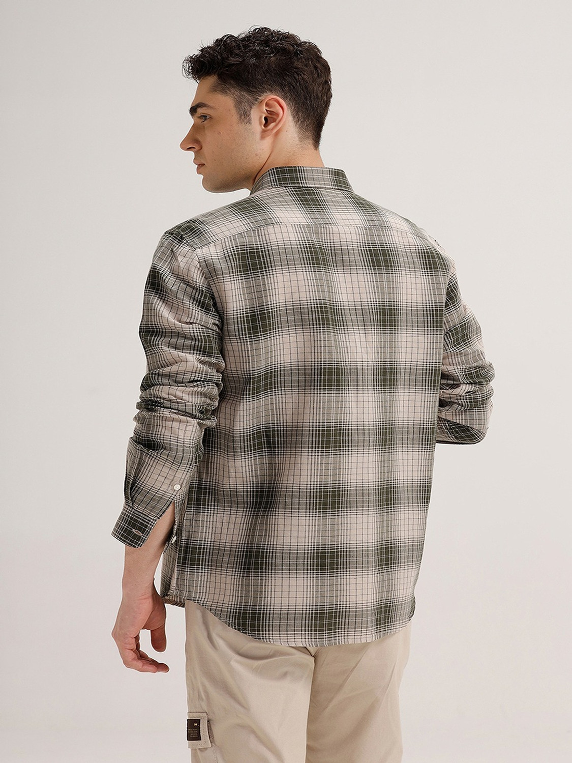 Image of BASICS Men Checkered Casual Green Shirt
