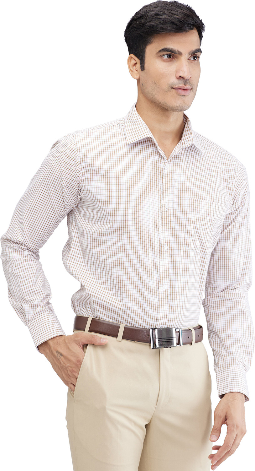 Image of PARK AVENUE Men Checkered Formal Brown, White Shirt