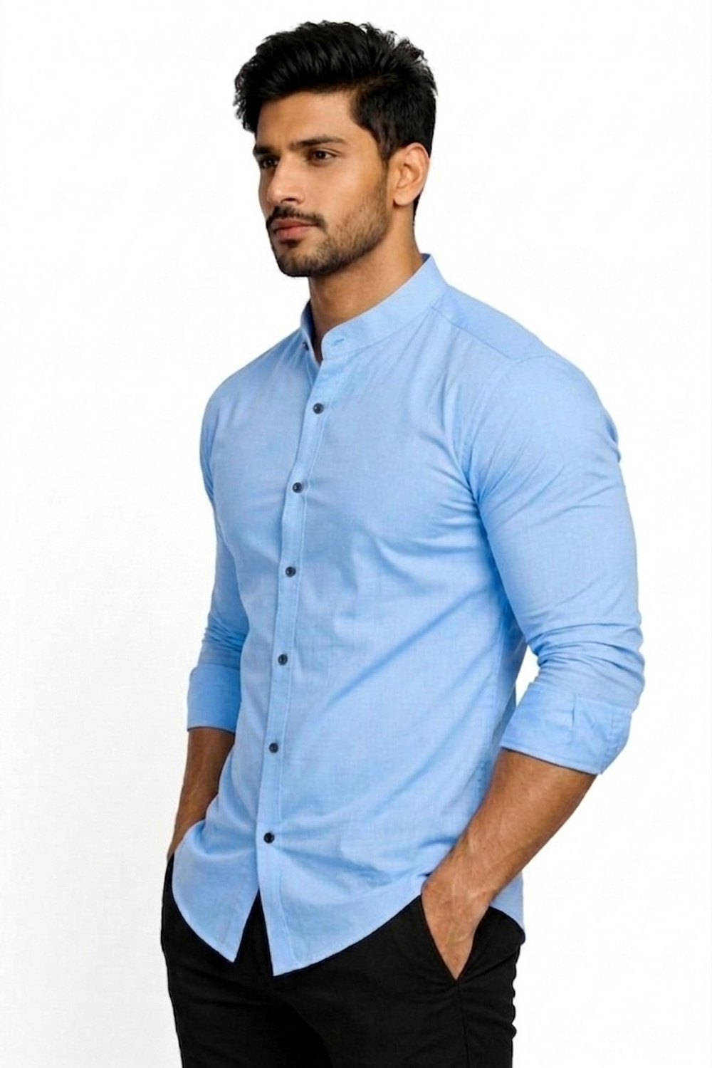Image of Sky Global Trading Men Solid Casual Light Blue Shirt