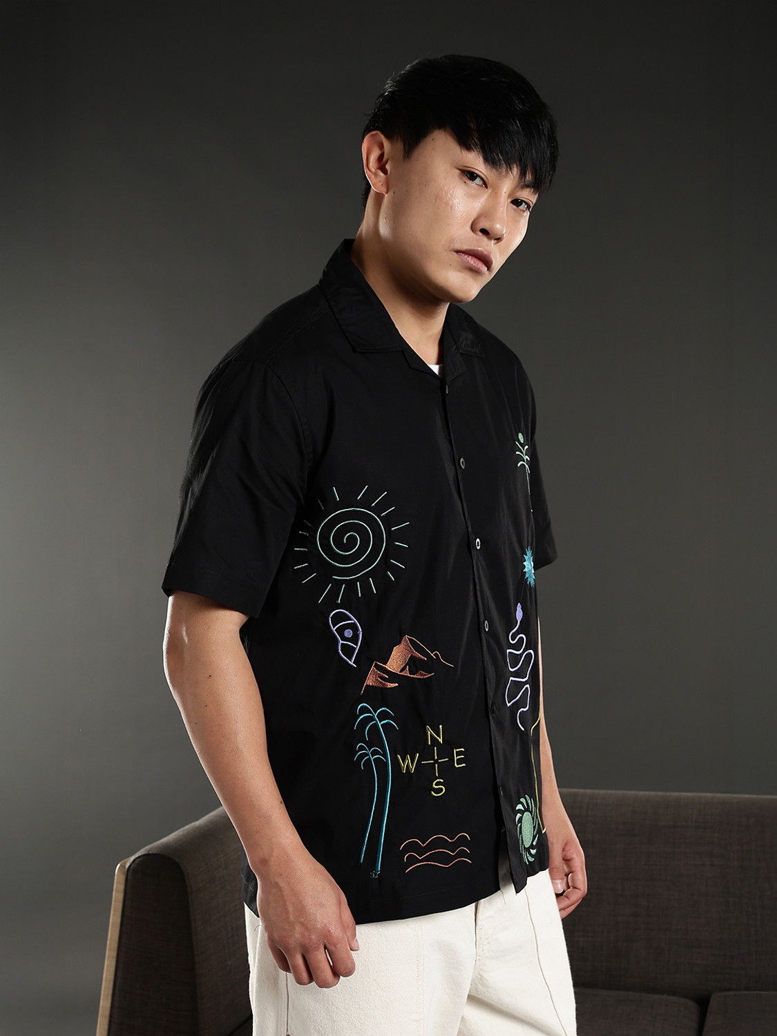 Image of Eszett Men Self Design Casual Black Shirt