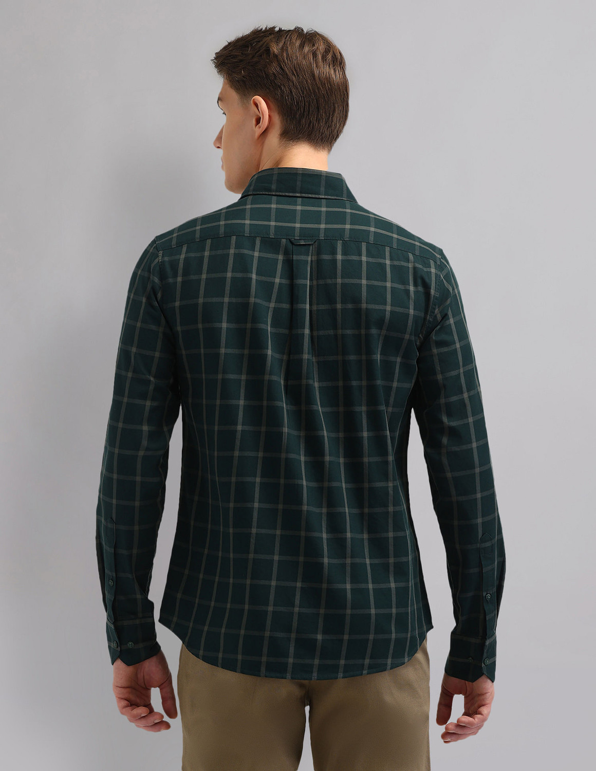 Image of AD by Arvind Men Checkered Casual Green Shirt
