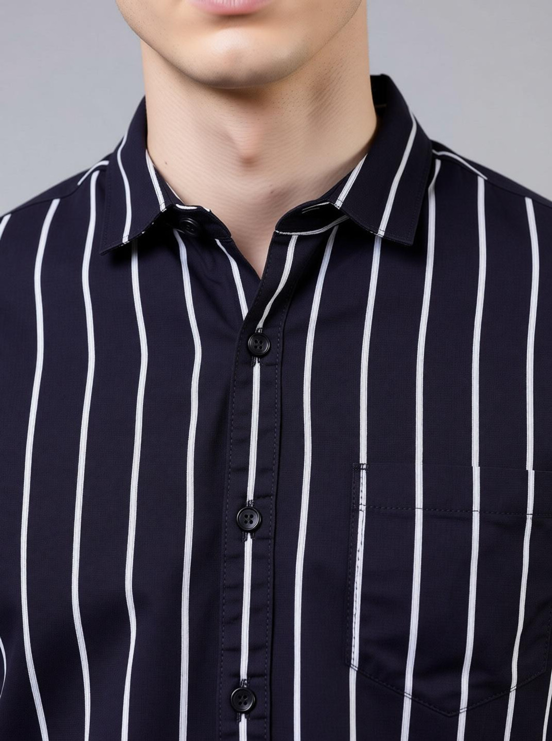 Image of aadi Men Striped Casual Black Shirt