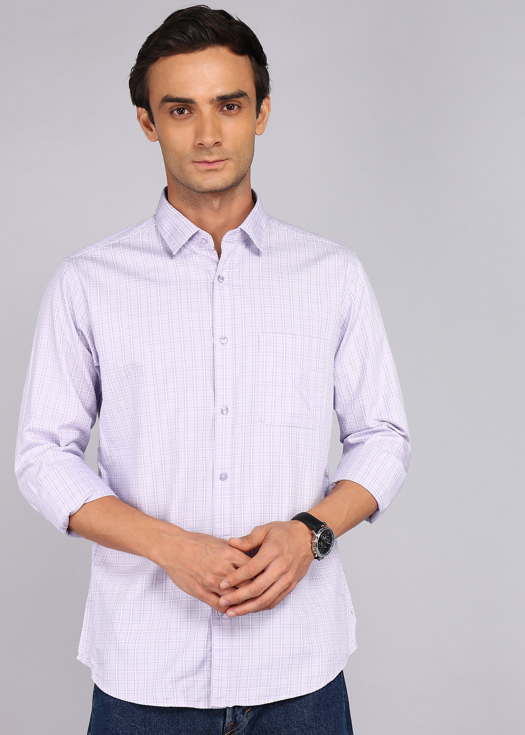 Image of Raymond Men Checkered Casual Purple Shirt