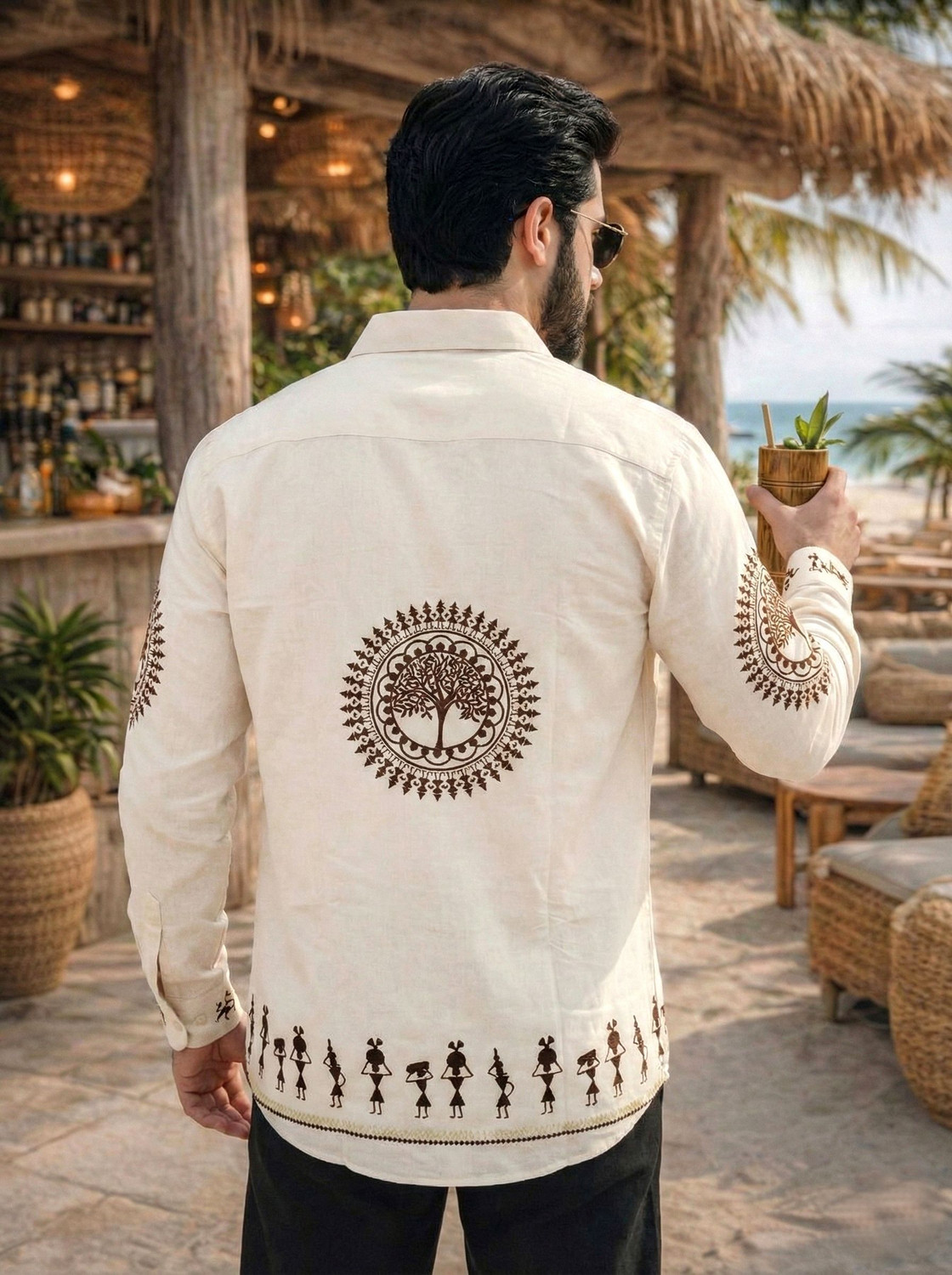 Image of Shree Sai Balaji Men Printed, Ethnic Motifs Casual Cream Shirt