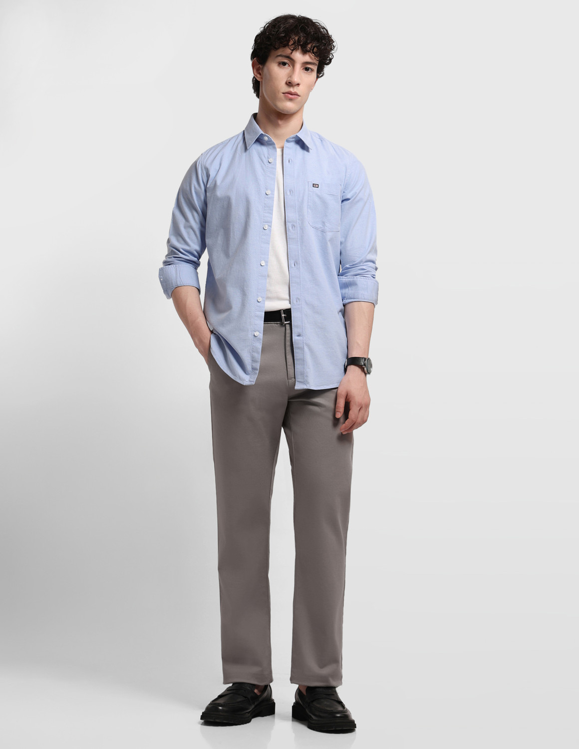 Image of Arrow Sport Men Solid Casual Blue Shirt