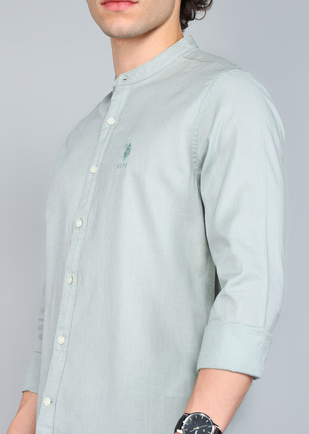 Image of U.S. POLO ASSN. Men Solid Casual Light Green Shirt
