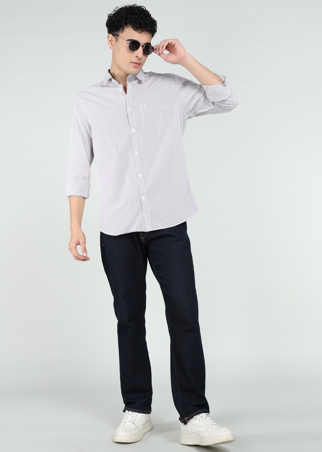 Image of INDIAN TERRAIN Men Striped Casual Brown Shirt