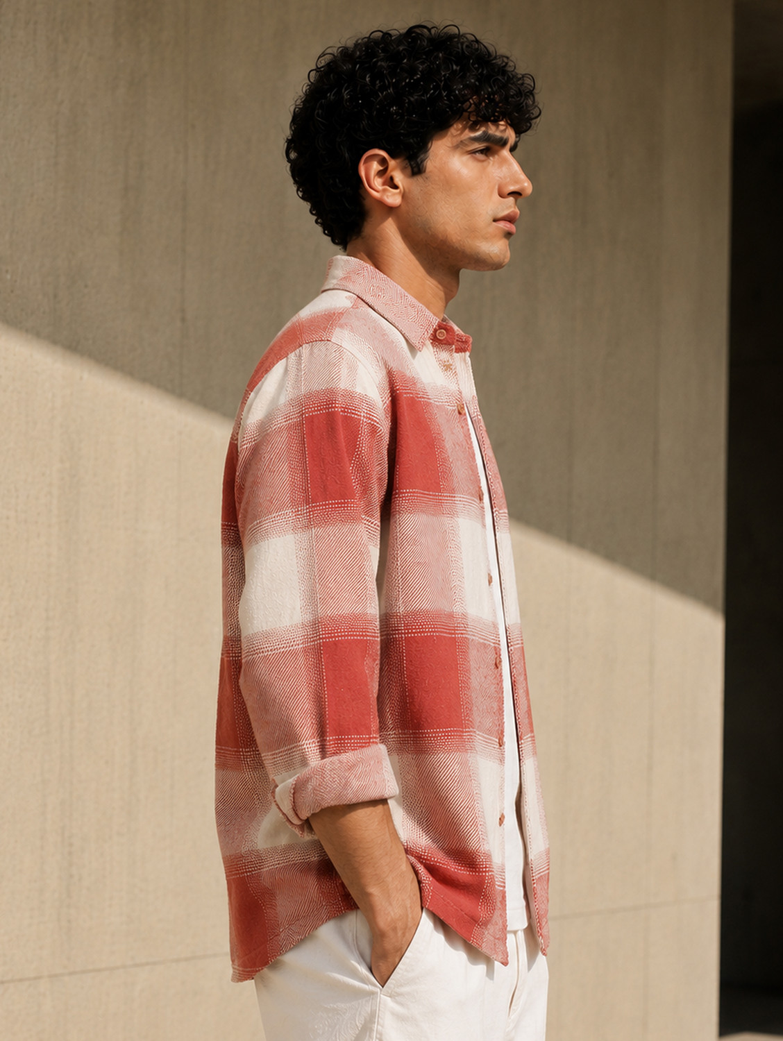 Image of CAHOOT Men Regular Fit Checkered Spread Collar Casual Shirt