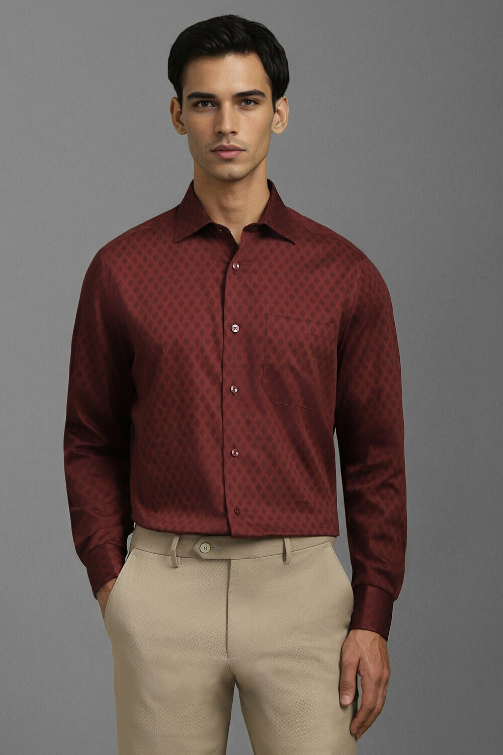 Image of LOUIS PHILIPPE Men Printed Formal Maroon Shirt