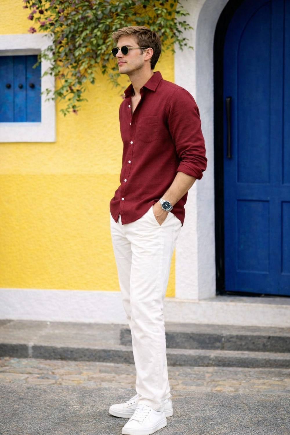 Image of HERE&NOW Men Solid Formal Maroon Shirt