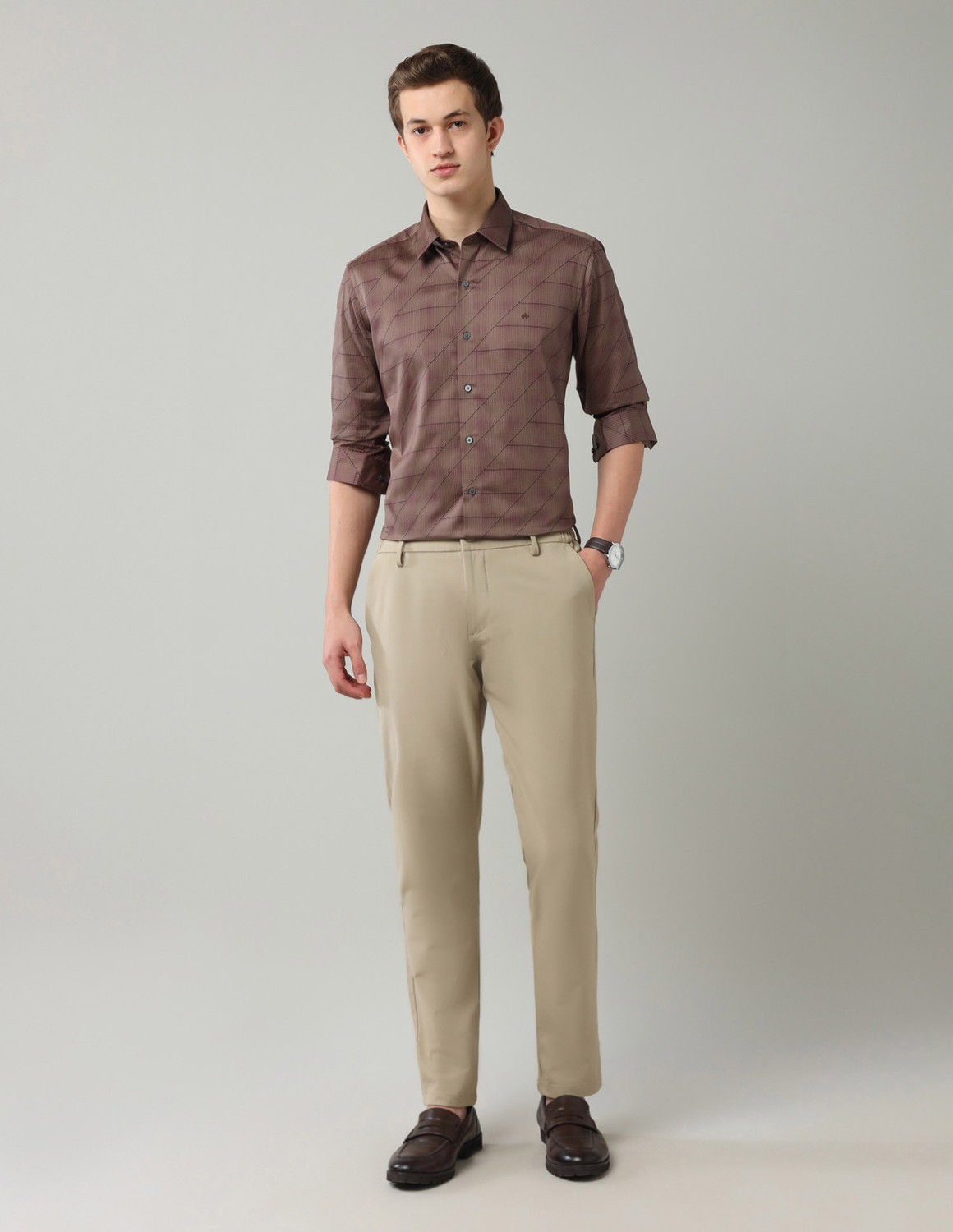 Image of Arrow Newyork Men Printed Formal Brown Shirt