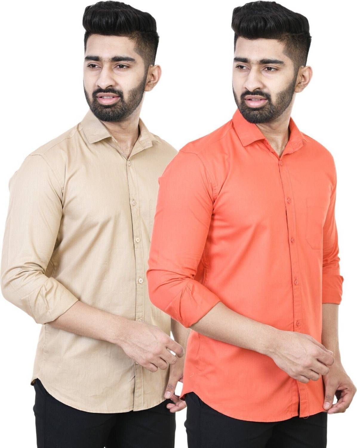 Feel high Men Regular Fit Solid Spread Collar Casual Shirt (Pack