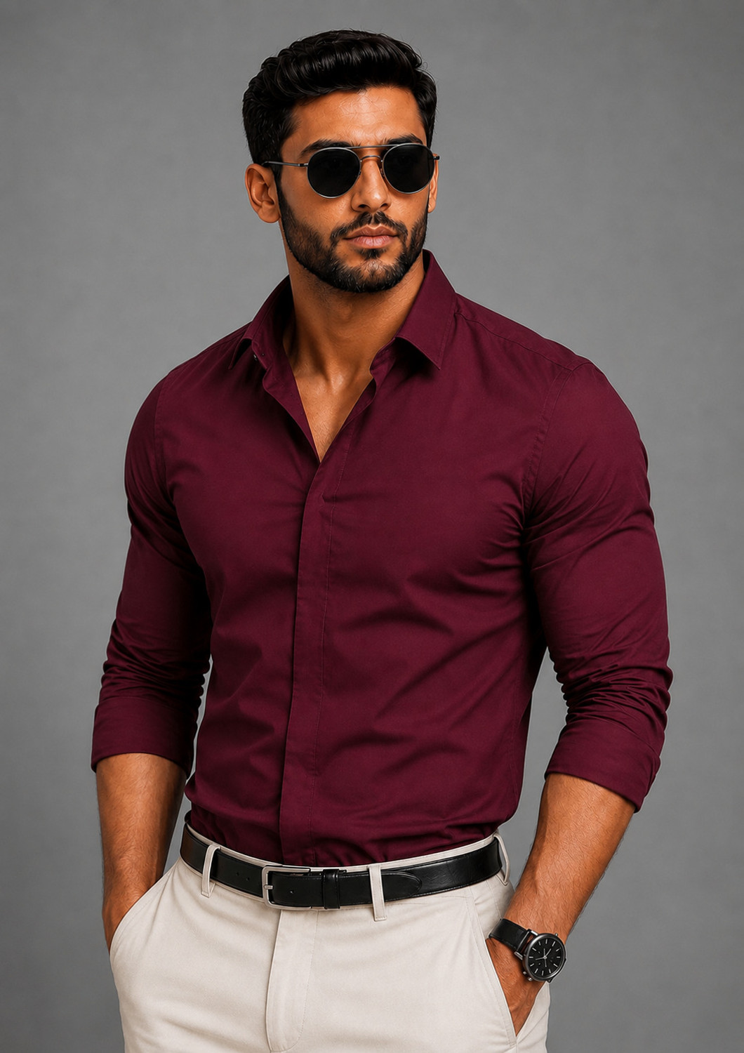 Image of RADHI FASHION Men Solid Formal Maroon Shirt