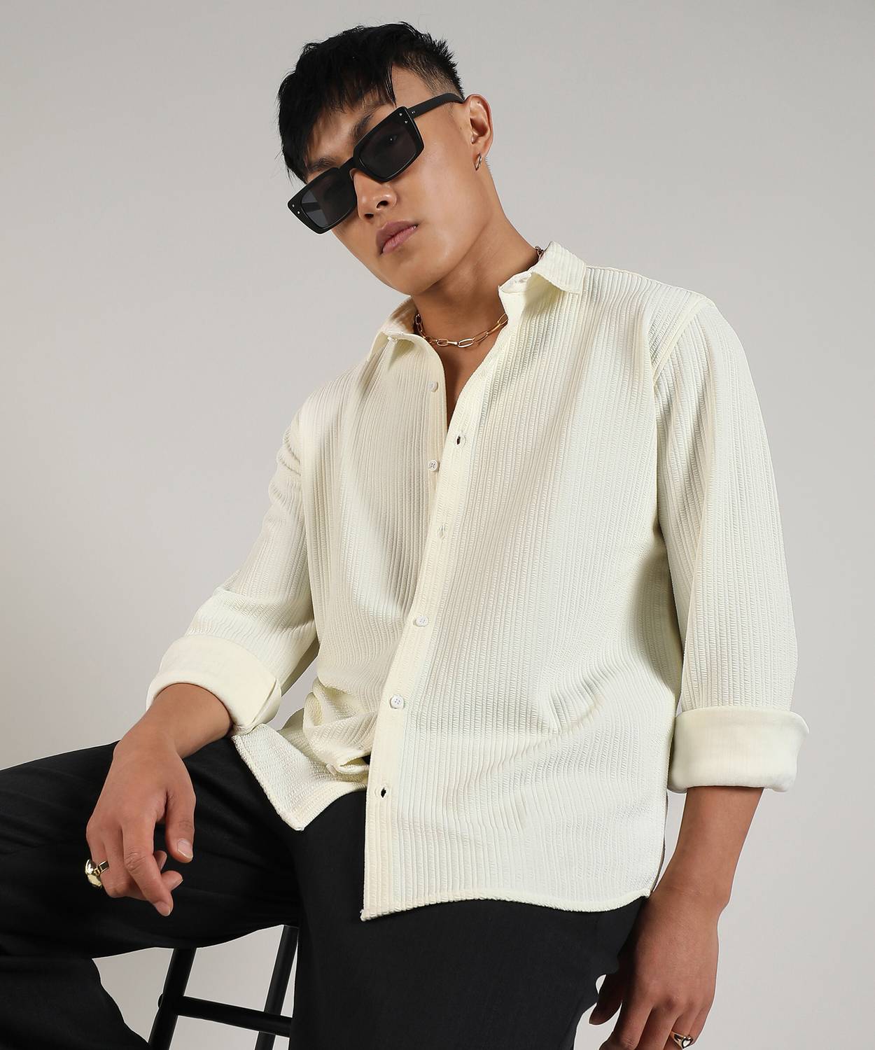 CAHOOT Men Striped Casual Yellow Shirt