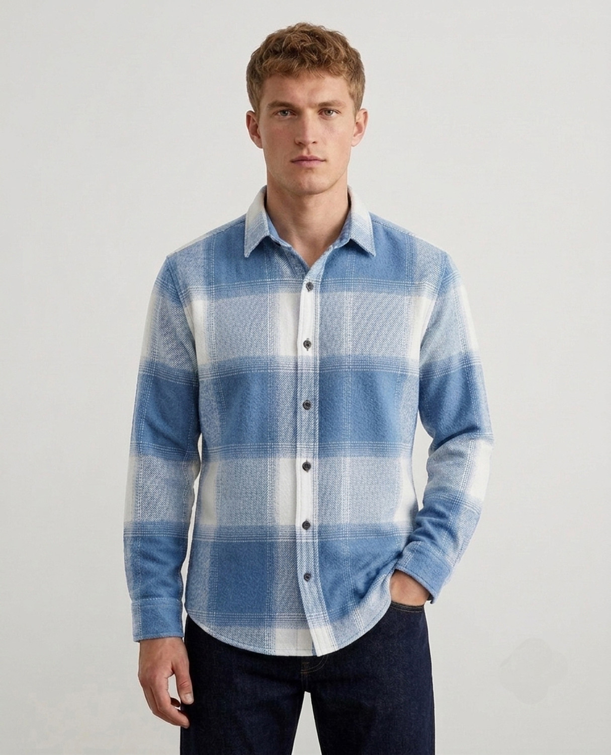 Image of DIMMY Men Checkered Casual Light Blue Shirt