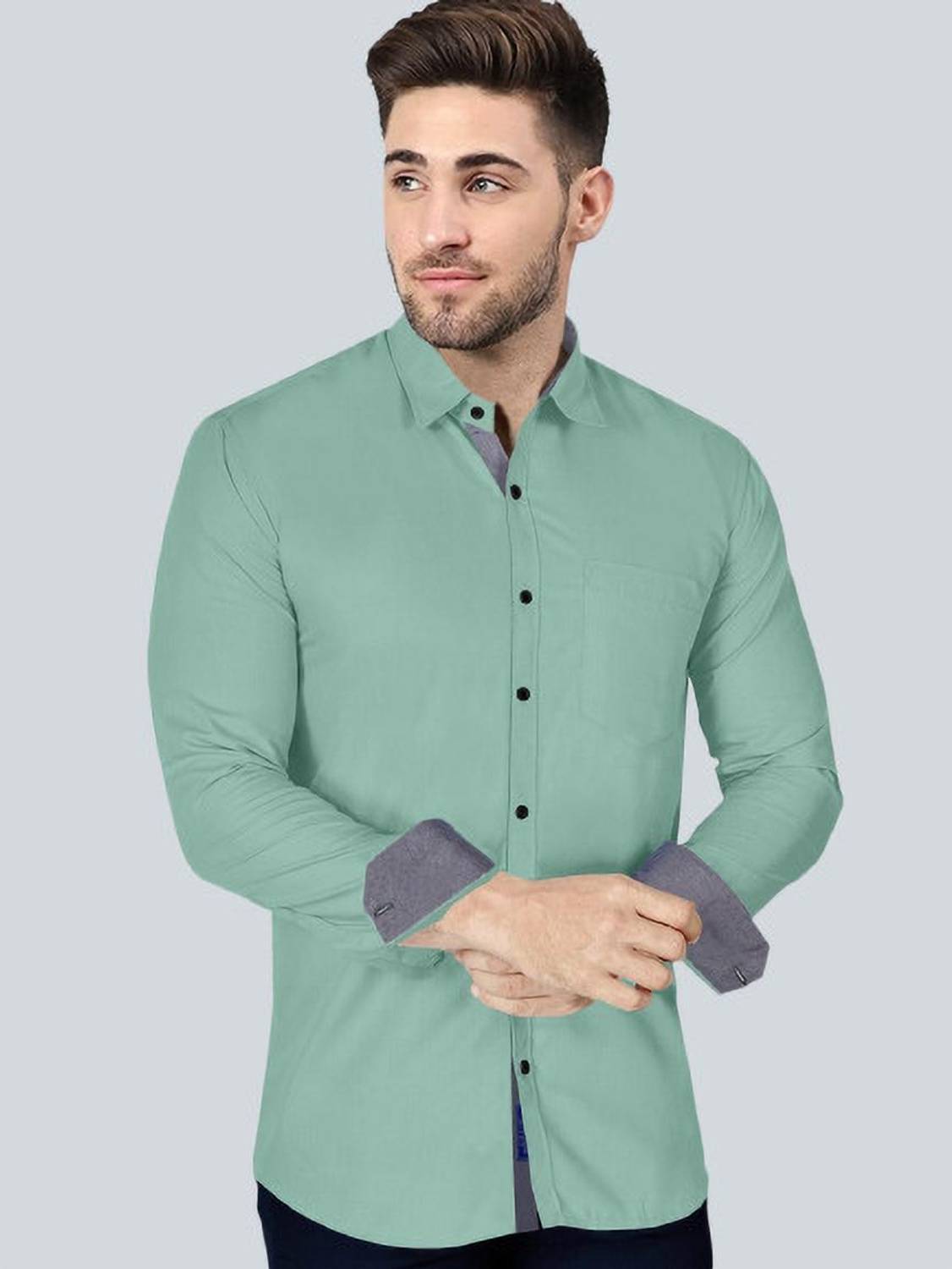 VTEXX Men Light Green Casual Shirt - Image 3