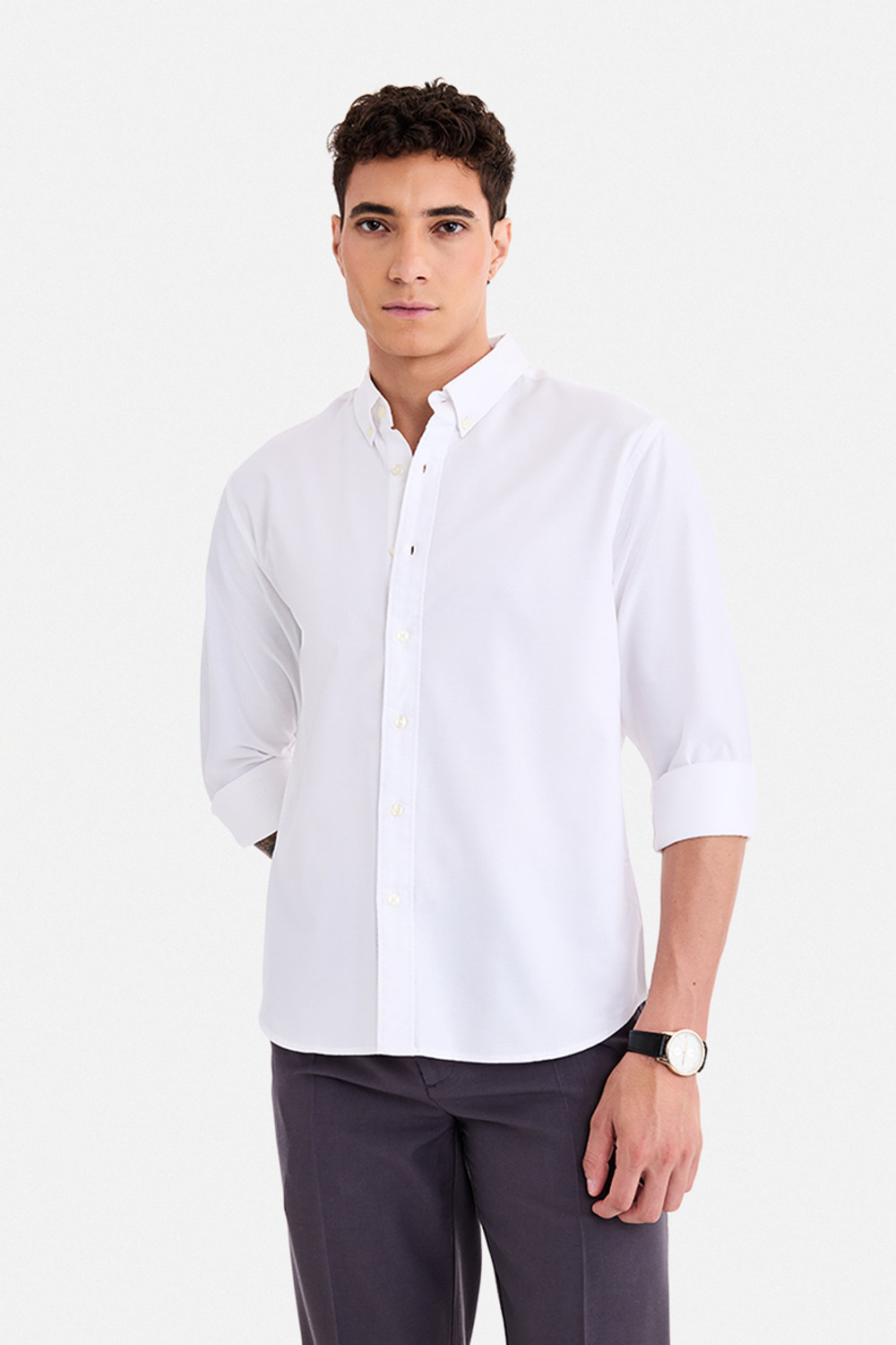 Image of Snitch Men Solid Casual White Shirt