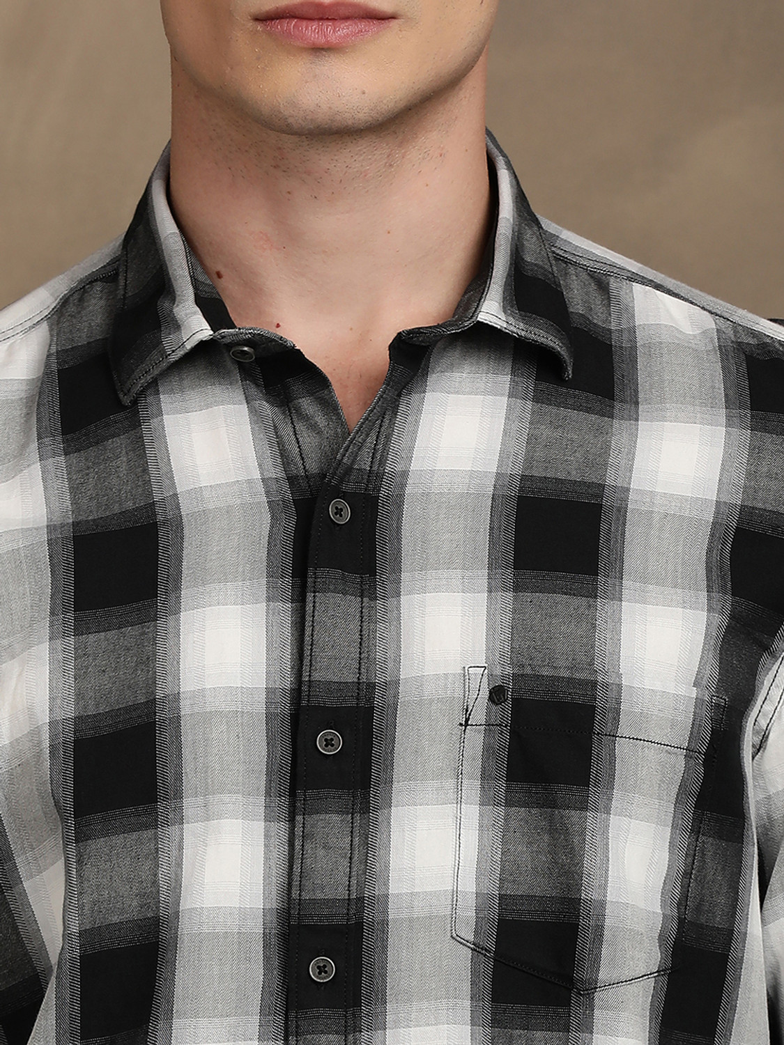 Image of TURTLE Men Checkered Casual Grey Shirt