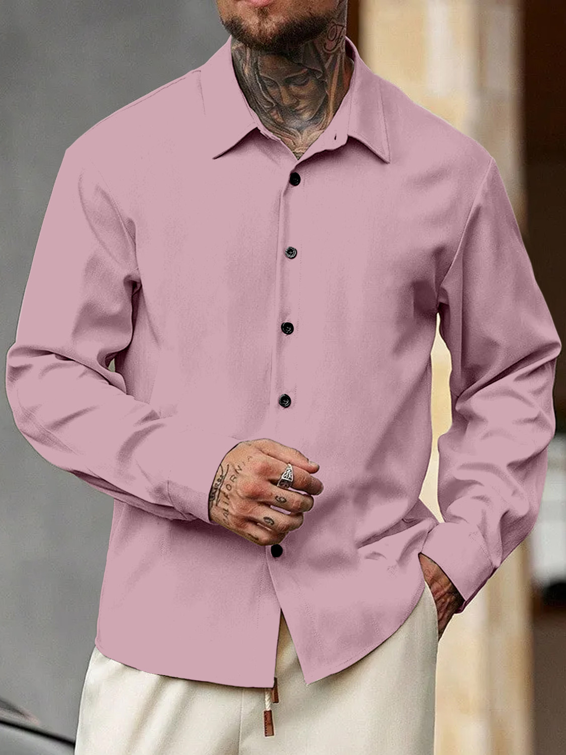 Image of DarkSquare Men Solid Casual Pink Shirt