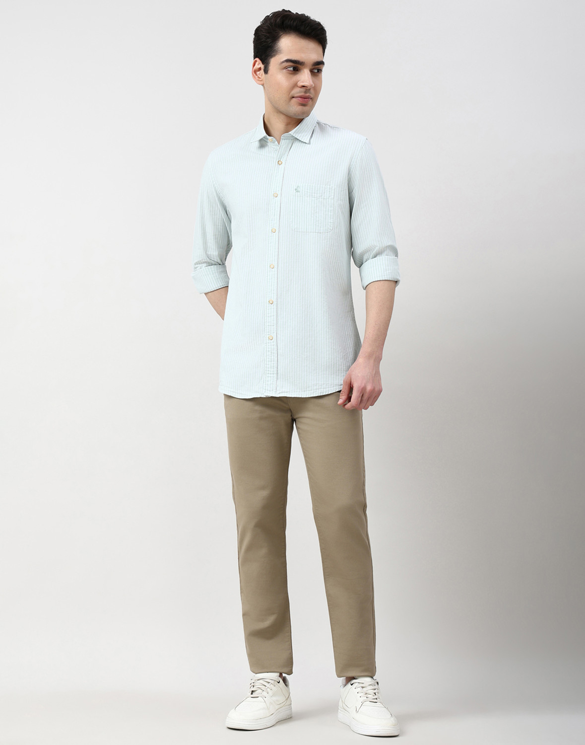 Image of PETER ENGLAND Men Striped Casual Green Shirt