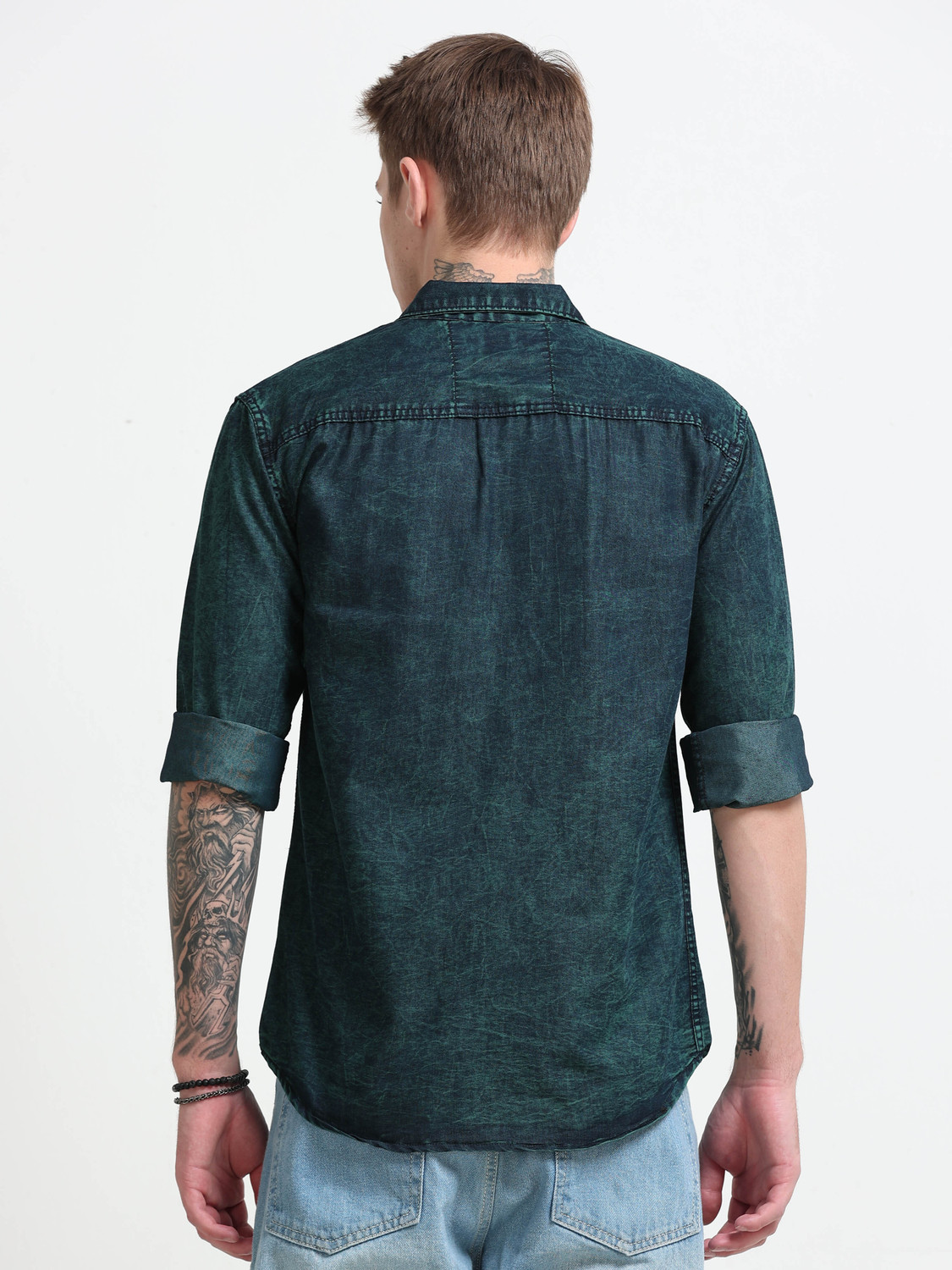 Image of AIDAN PAUL Men Washed Casual Dark Green Shirt