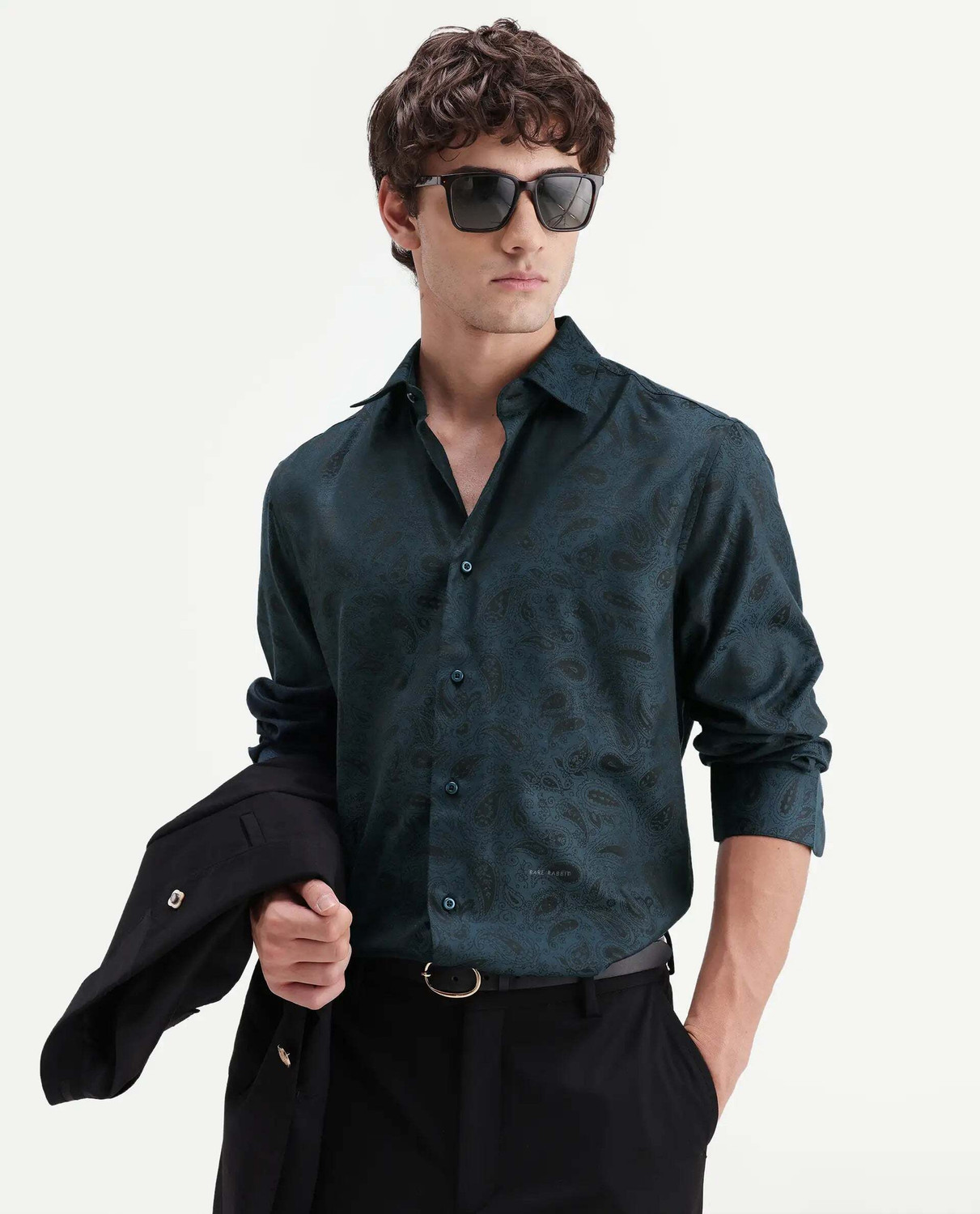 Image of RARE RABBIT Men Regular Fit Solid Casual Shirt