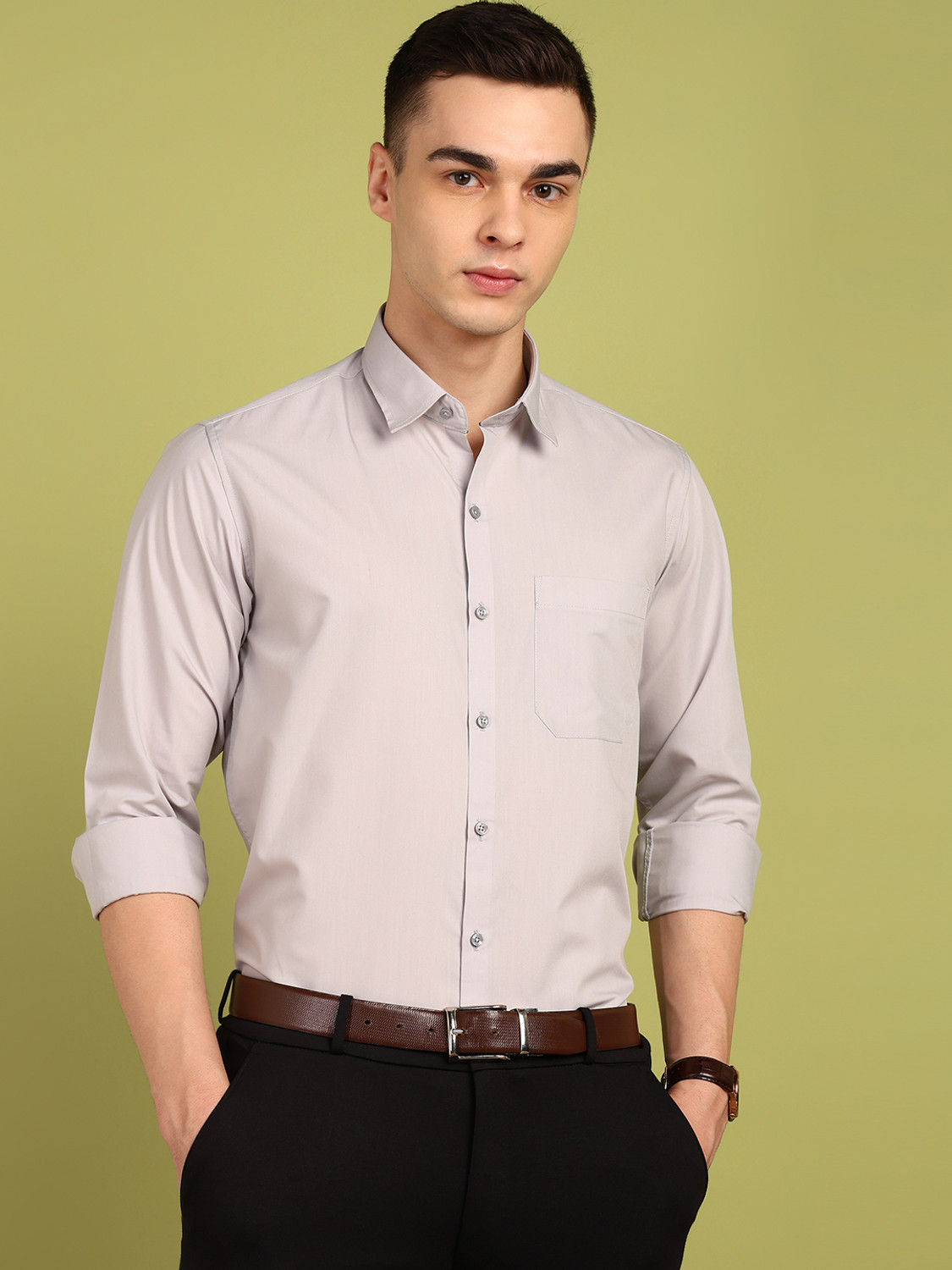 Image of FUBAR Men Slim Fit Solid Spread Collar Formal Shirt