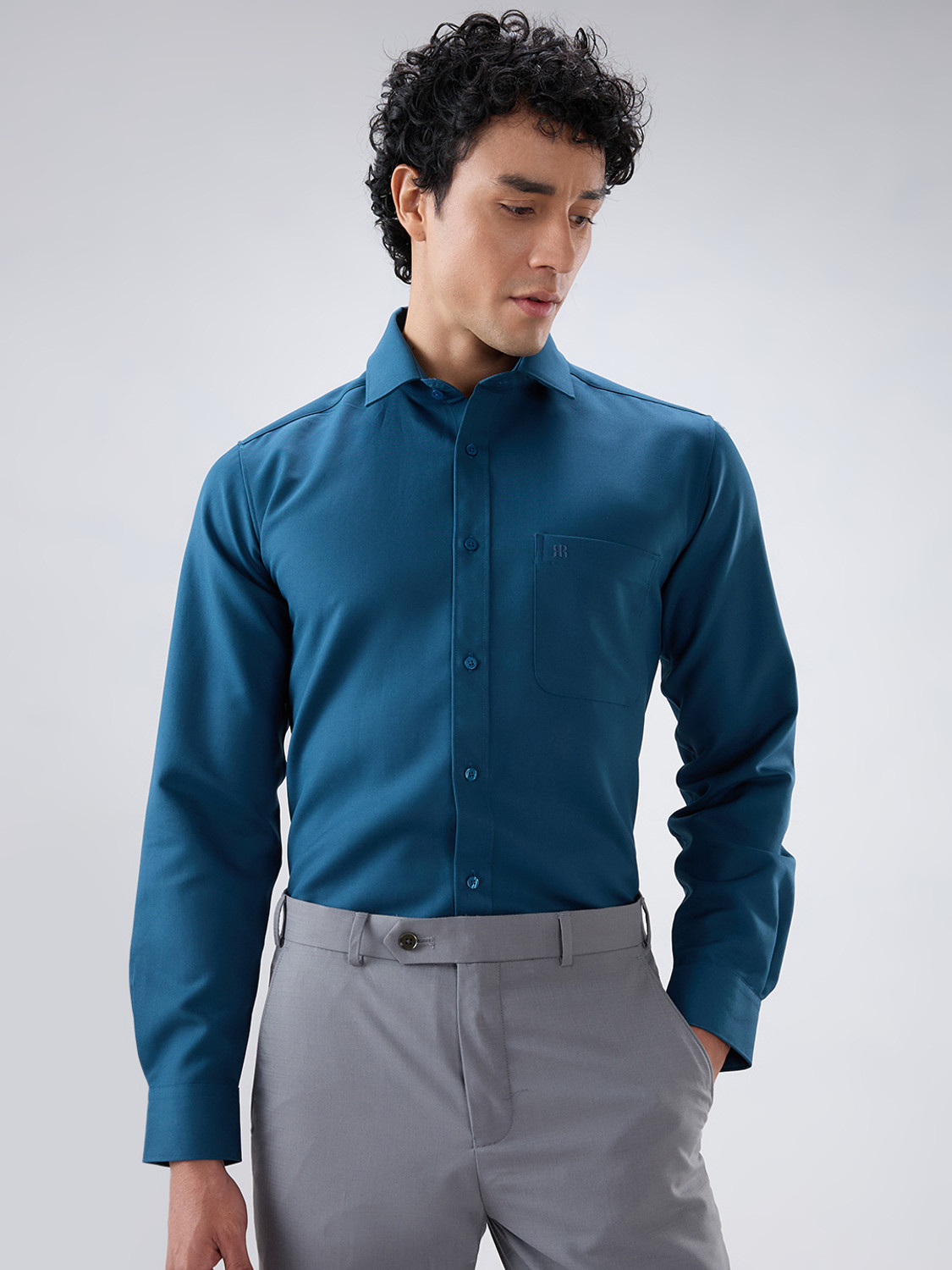 Image of Raymond Men Solid Casual Light Blue Shirt
