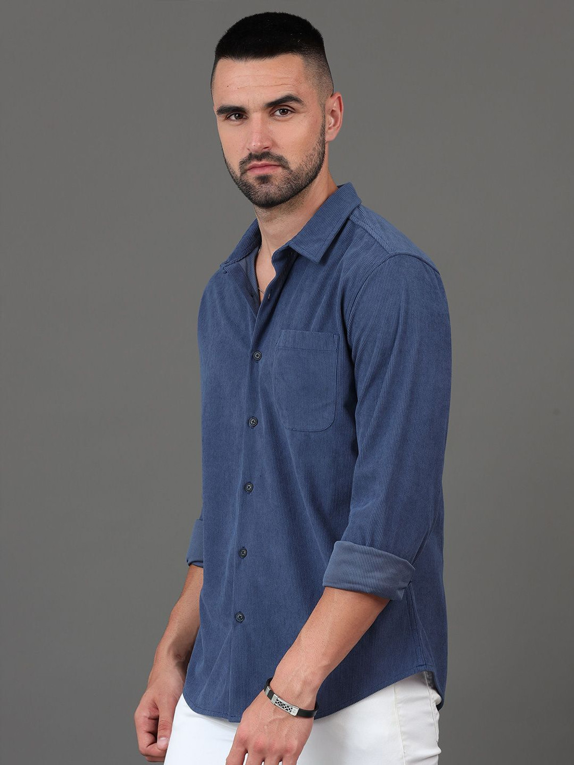 Image of HERE&NOW Men Solid Casual Blue Shirt