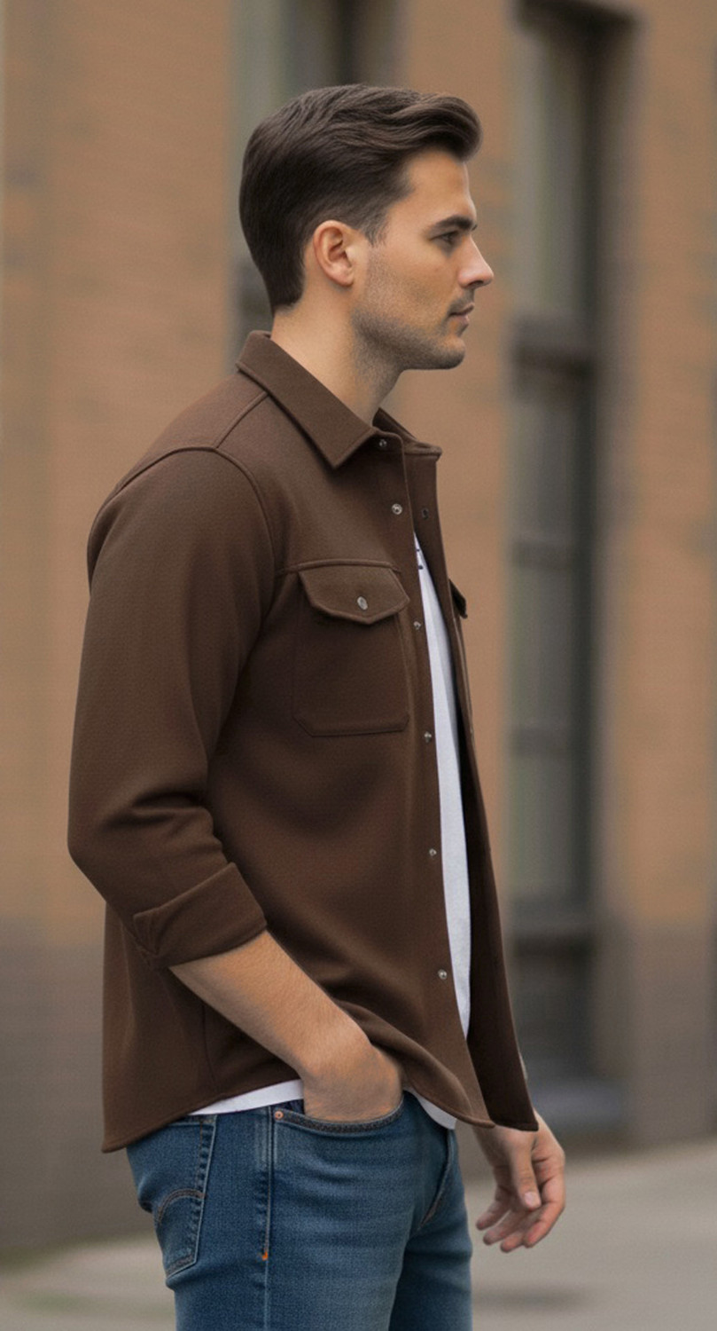 Image of VG BROTHER Men Solid Casual Brown Shirt