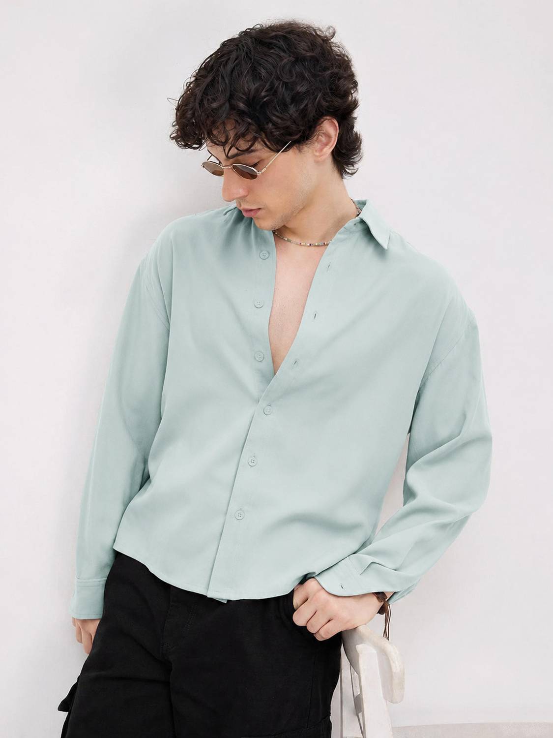WE KAIKA Men Regular Fit Solid Spread Collar Casual Shirt - Image 3