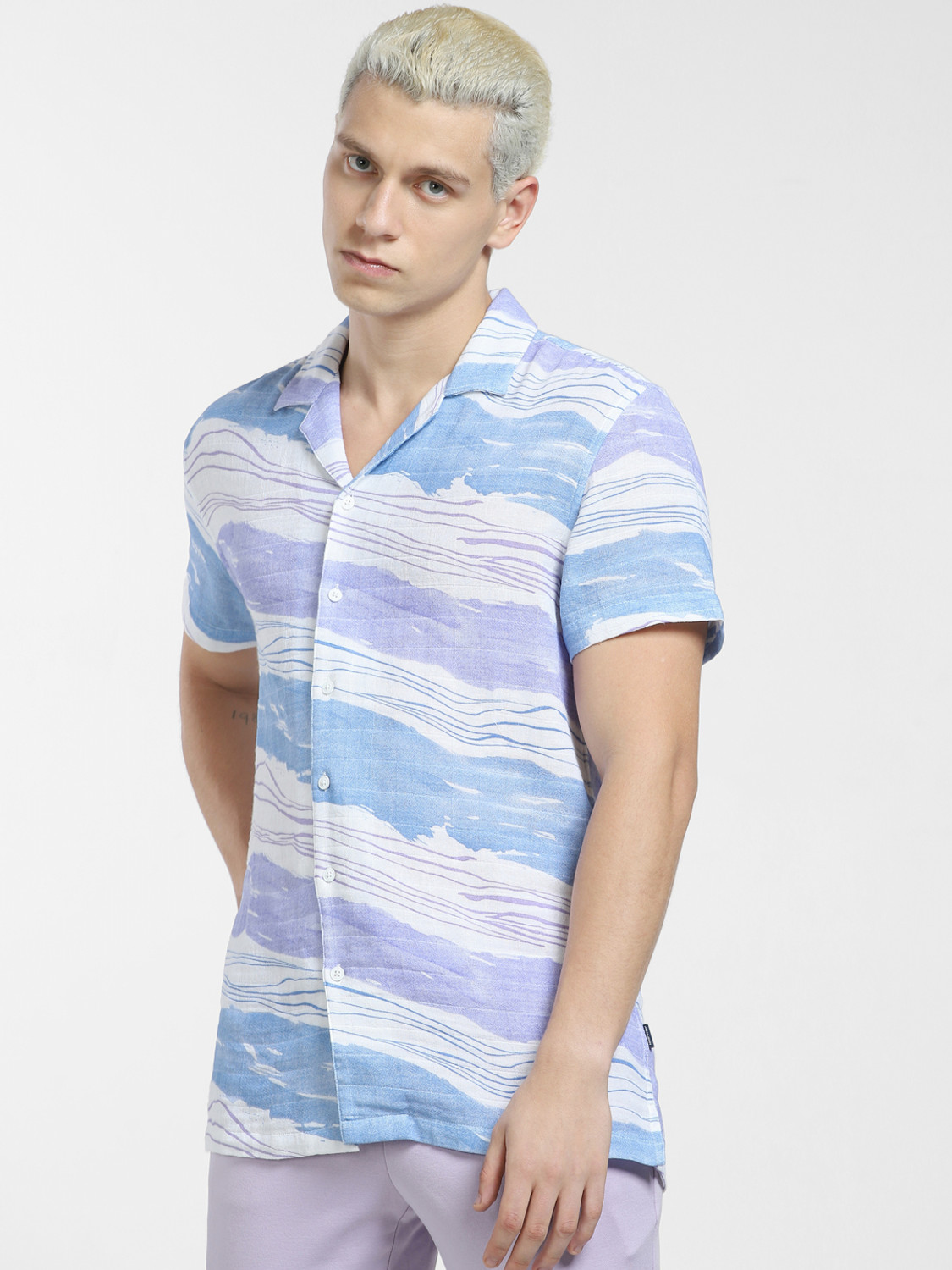 Image of JACK & JONES Men Printed Casual Blue Shirt