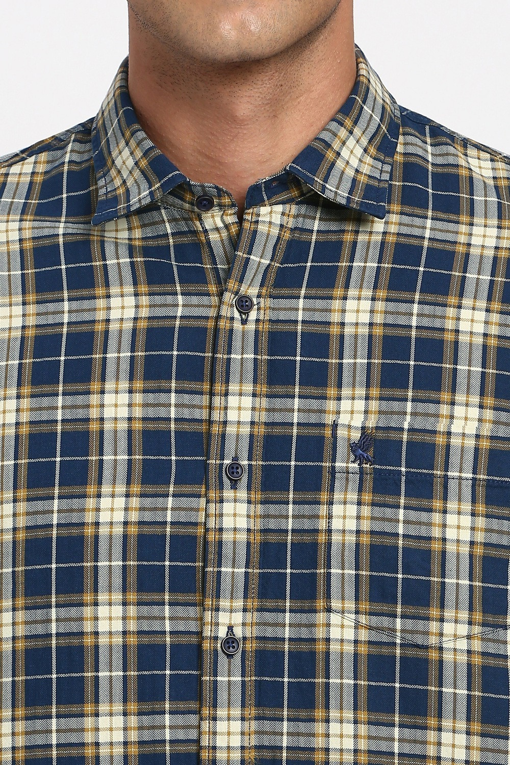Image of PETER ENGLAND Men Checkered Casual Dark Blue Shirt