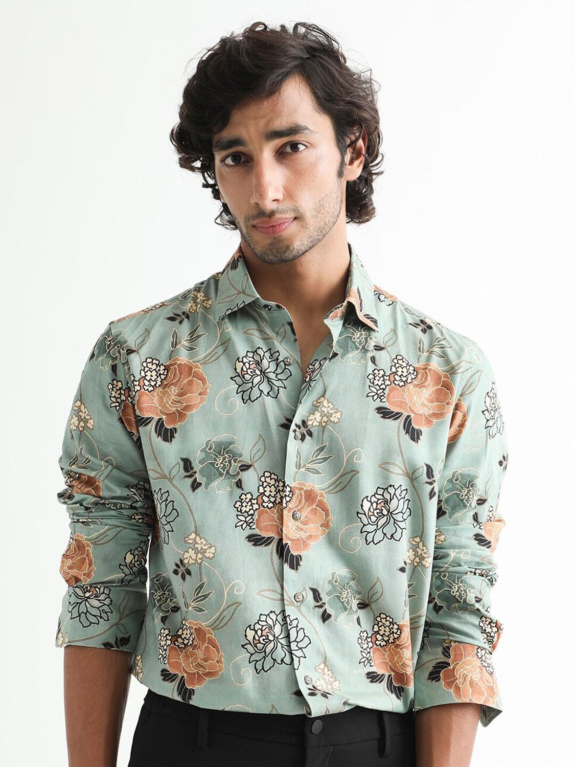 Image of RARE RABBIT Men Printed Casual Multicolor Shirt
