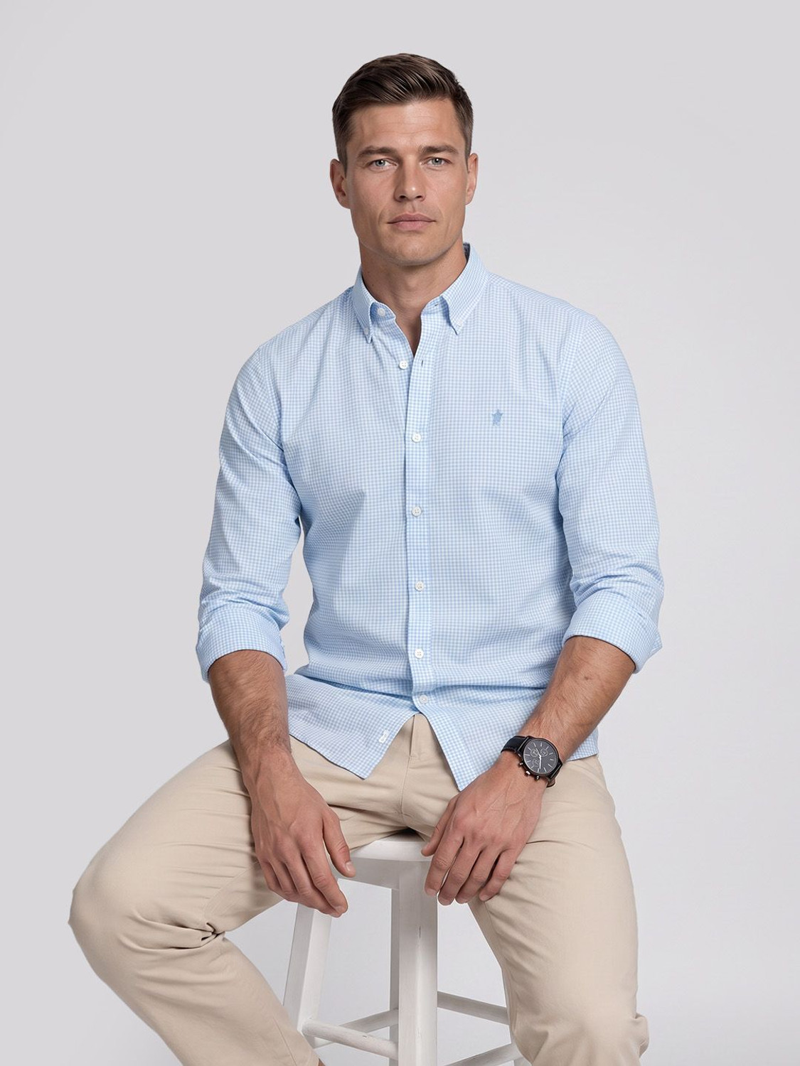 Image of French Connection Men Slim Fit Checkered Button Down Collar Casual Shirt