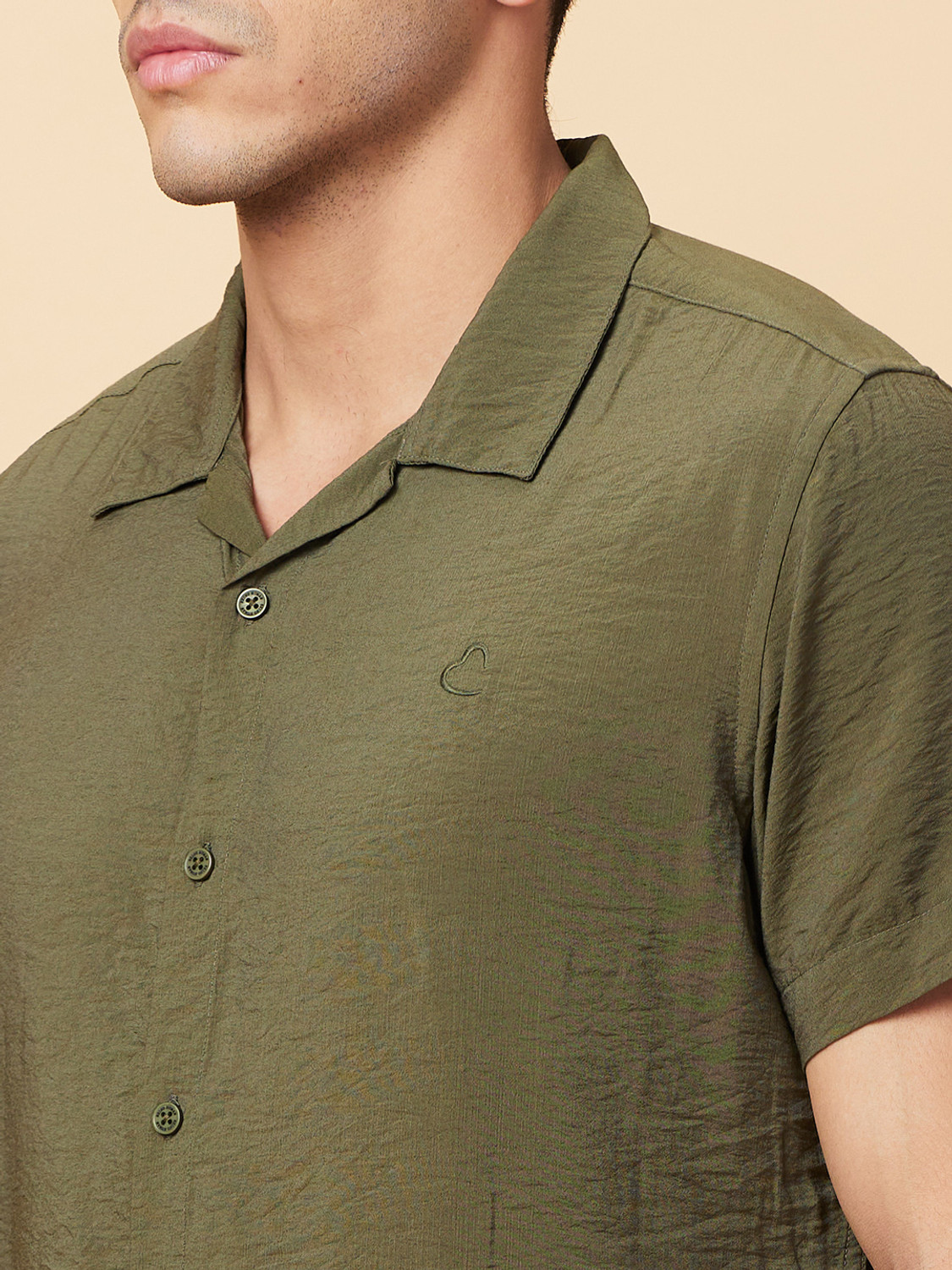 Image of BEING HUMAN Men Solid Casual Dark Green Shirt