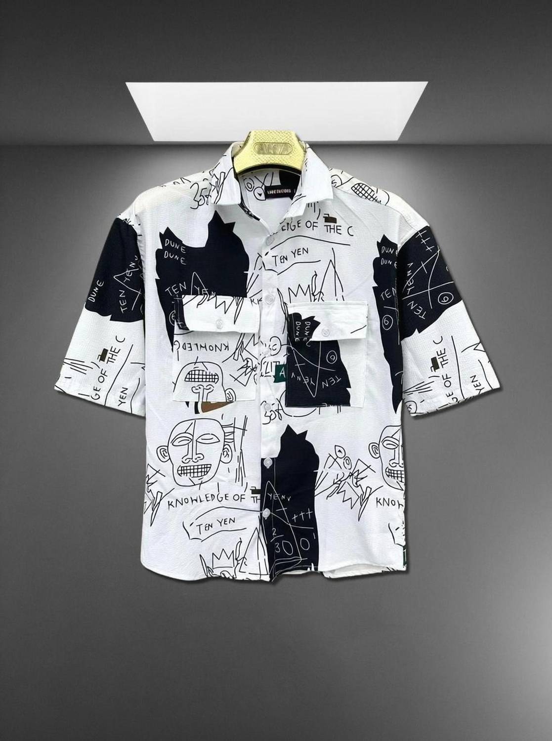 AKSK Men Printed Casual White Shirt