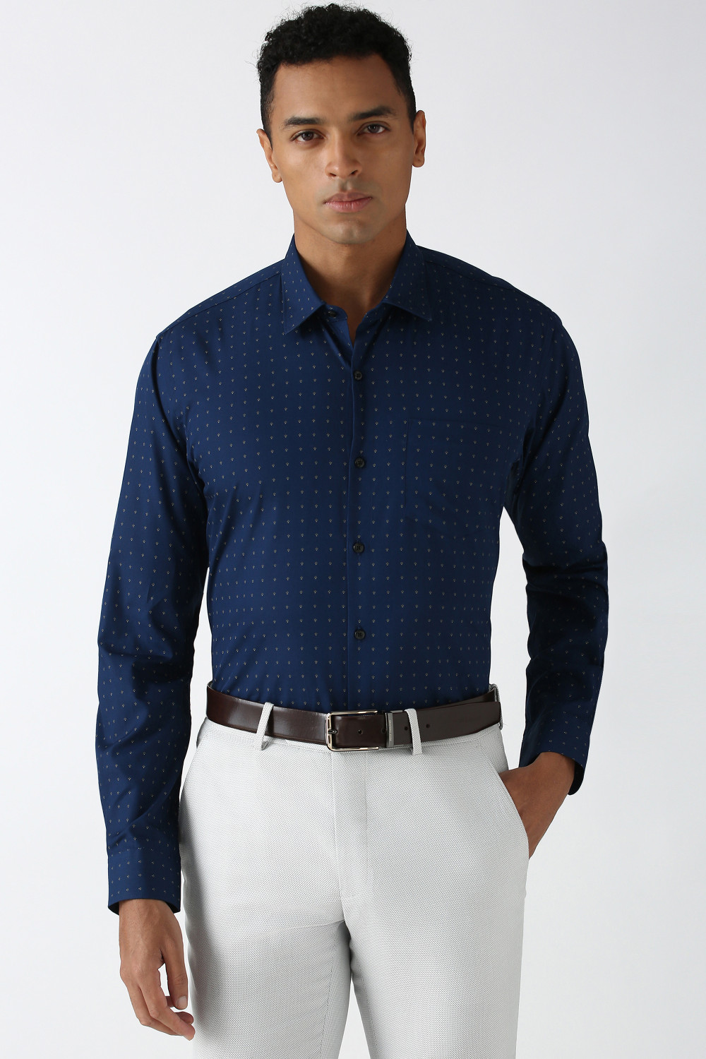 Image of PETER ENGLAND Men Printed Formal Blue Shirt