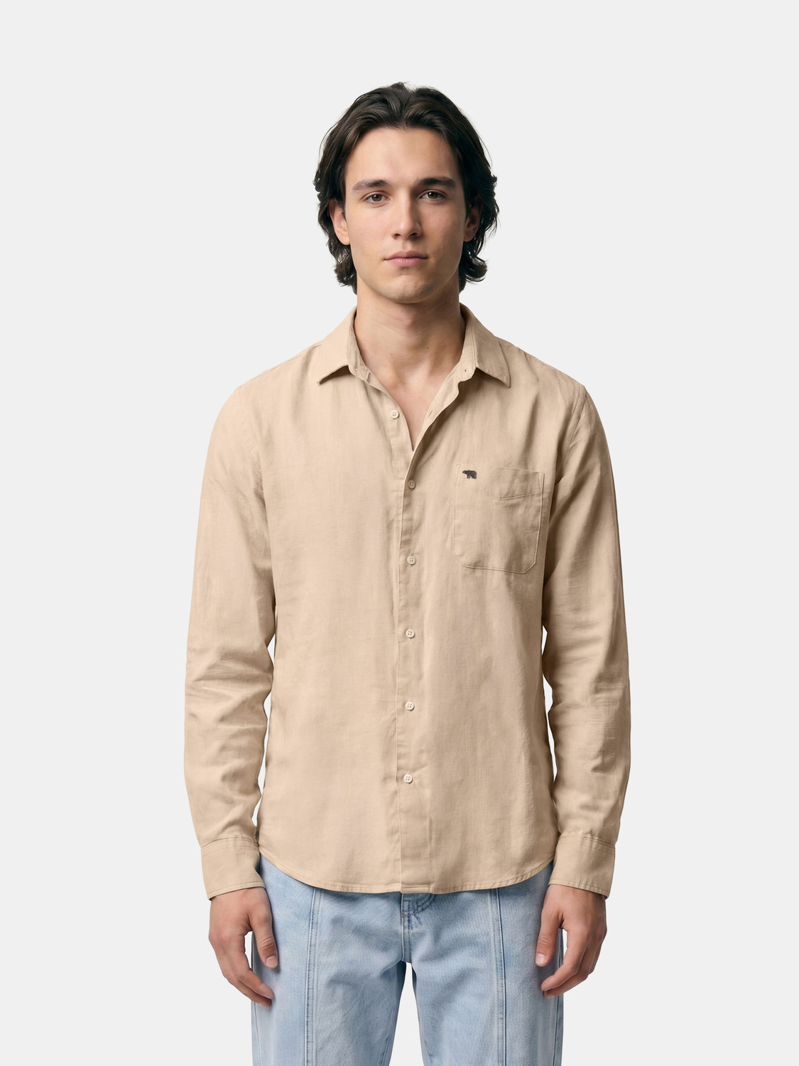 Image of THE BEAR HOUSE Men Solid Casual Khaki Shirt