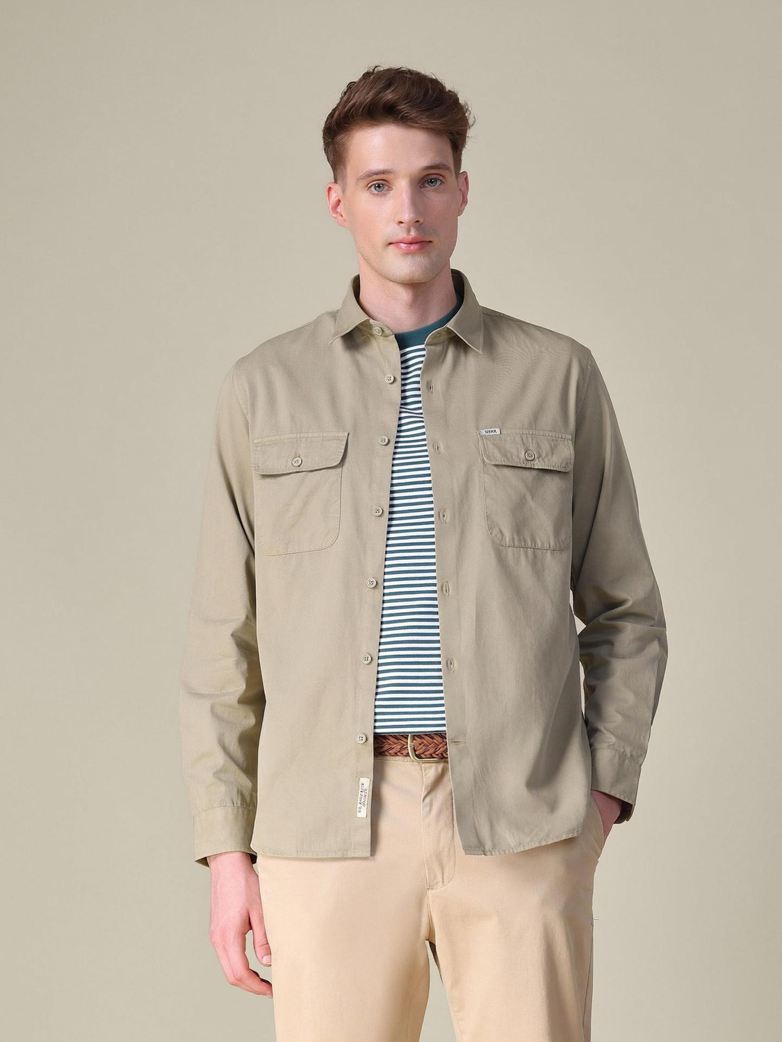 Image of U.S. Polo Assn. Denim Co. Men Solid Casual Brown Shirt
