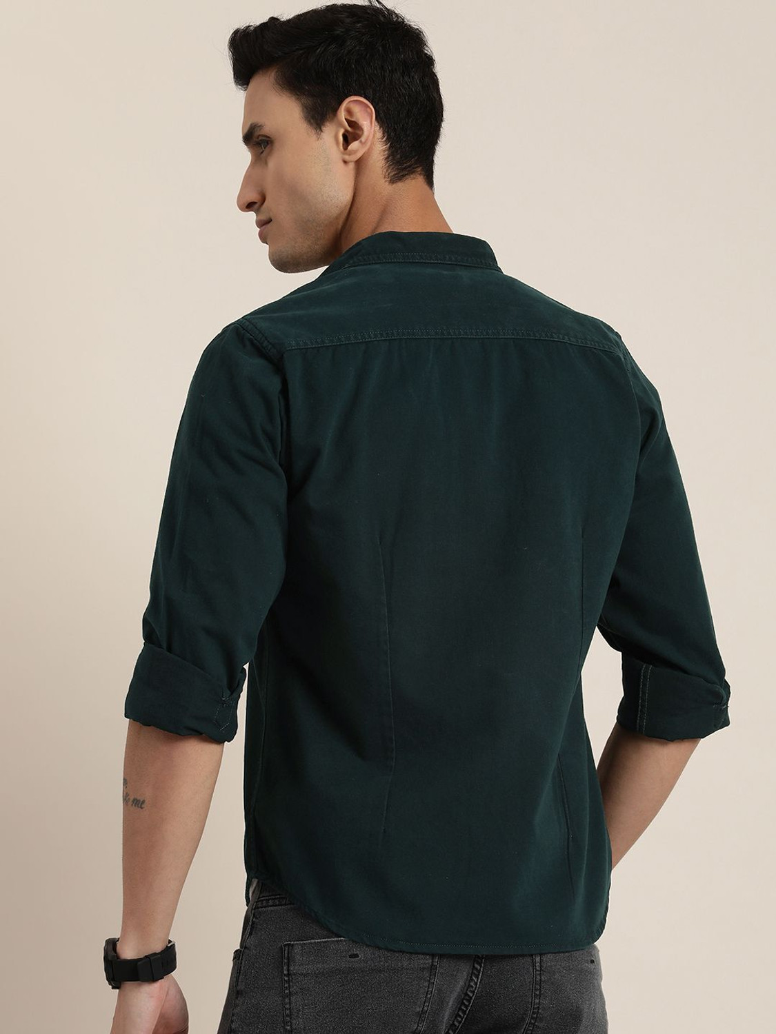 Image of Moda Rapido Men Solid Casual Dark Green Shirt